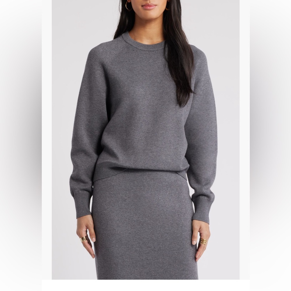 Nordstrom Set - Gray Knit Top (M) Midi Skirt (L)